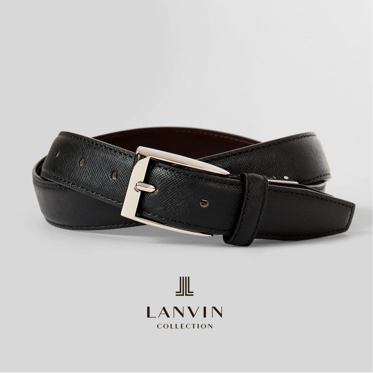 란방 컬렉션 벨트 당사 한정 별주 소가죽 일본제 남성 핀 타입 JLMBD002 LANVIN COLLECTION 비즈니스 블랙 남성 벨트 선물 선물 [당일 발송] GW 신생활