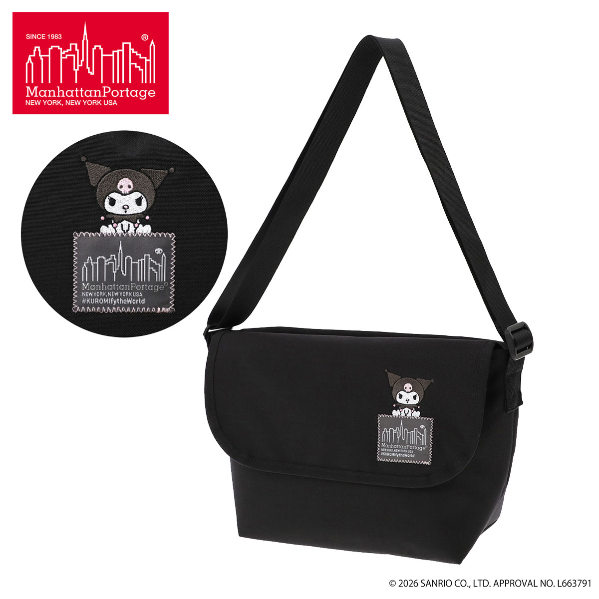 【全品10倍★3/26(木)2時迄】マンハッタンポーテージ ショルダーバッグ B5 クロミ サンリオ レディース MP05JRSBPDMGNT500KRM manhattanportage Kuromi メッセンジャーバッグ ミニショルダー 刺繍 キャラクター[即日発送]