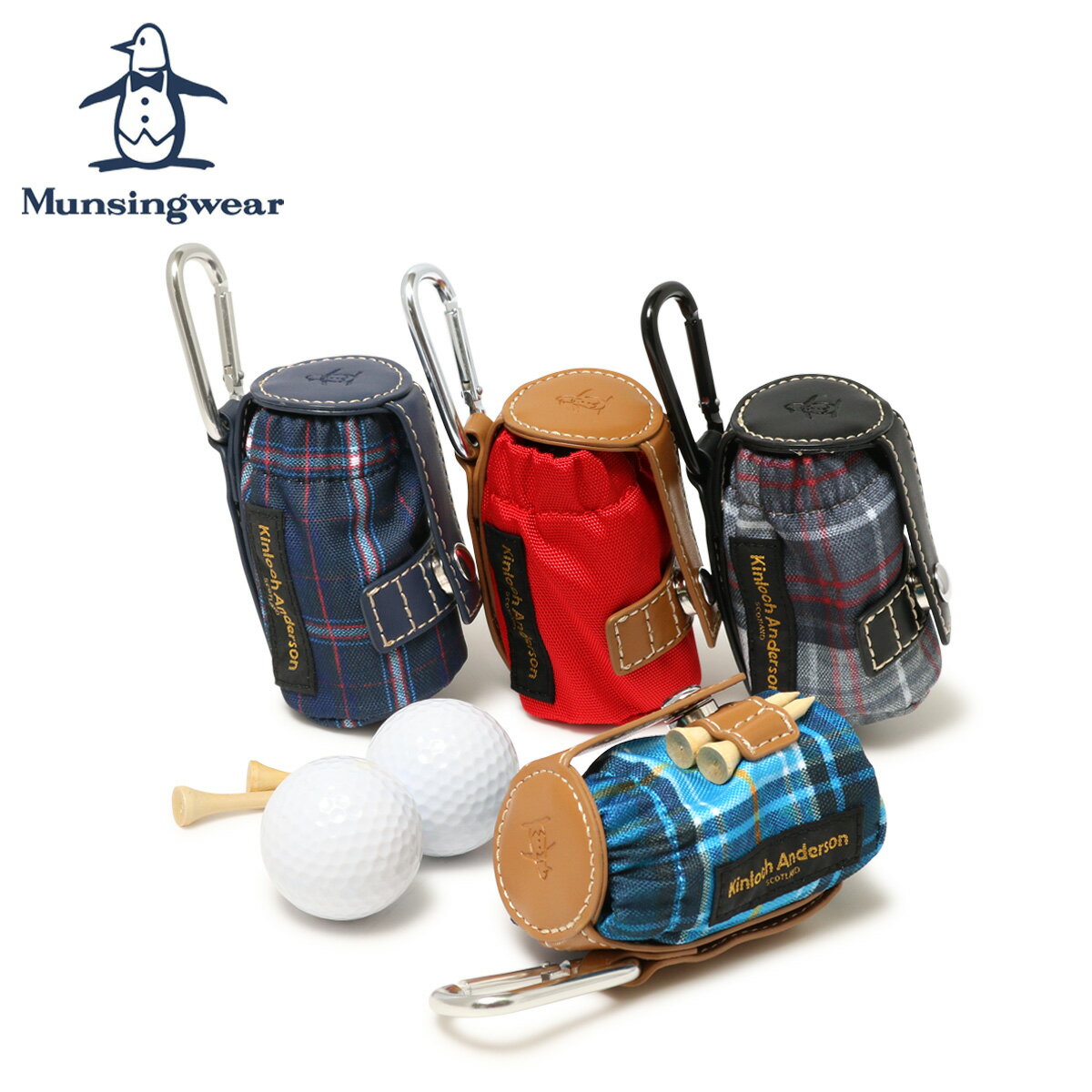 【全品10倍｜5/16 2時迄】マンシングウェア ボールポーチ ゴルフ ボールホルダー メンズ MQAWJX62 Munsingwear Kinloch Anderson キンロックアンダーソン チェック柄 2個収納[即日発送]