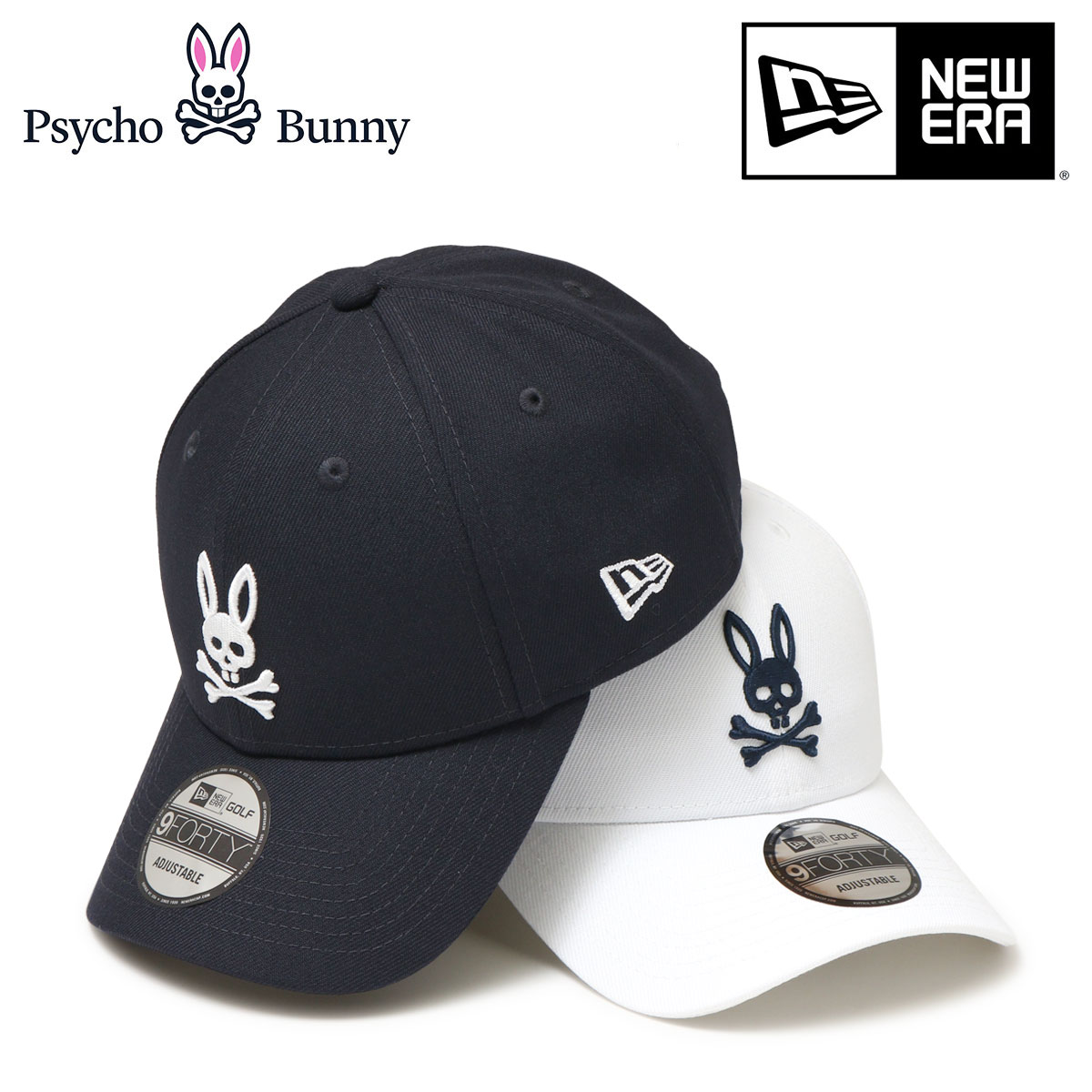 ニューエラ 帽子（メンズ） サイコバニー ゴルフ キャップ ニューエラ コラボ 帽子 メンズ レディース PBMG353F Psycho Bunny NEW ERA アウトドア 刺繍 抗菌 9FORTY サイズ調整可能[即日発送]