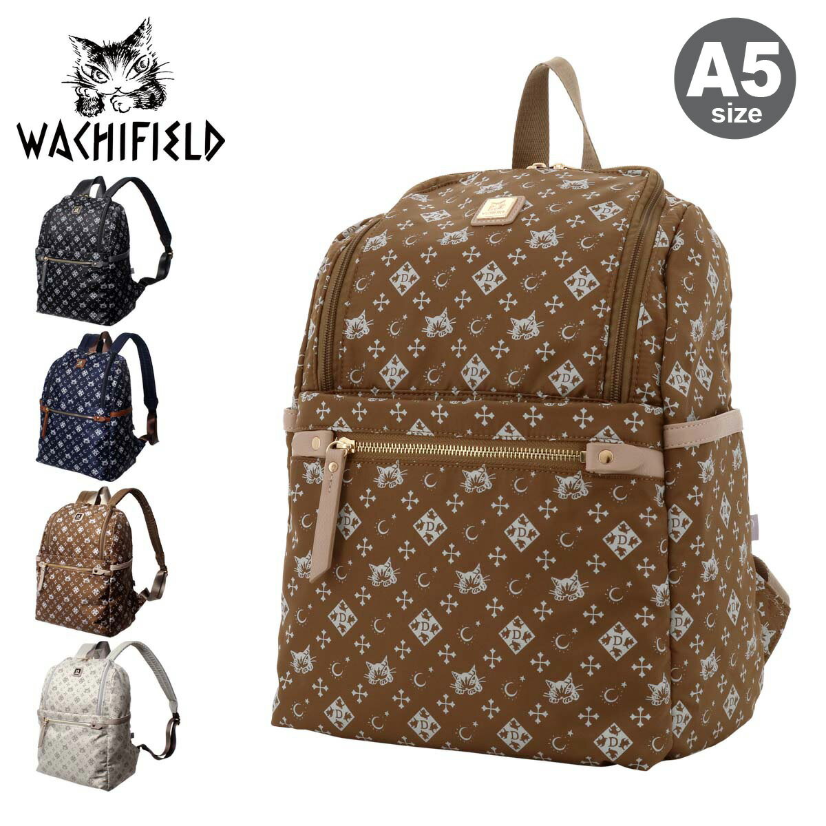 わちふぃーるど 猫のダヤン リュック A5 レディース WTSK-05 WACHIFIELD 総柄 プリント 軽量[クリスマス]