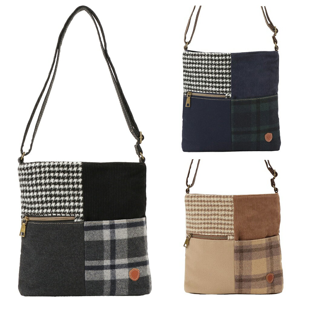 【1/24 20時〜★10％OFF】◆在庫限り◆ ショルダーバッグ 6245 [chiemi sacs チエミサックス] ツイード素材 パッチワーク ショルダー 多ポケット レディース