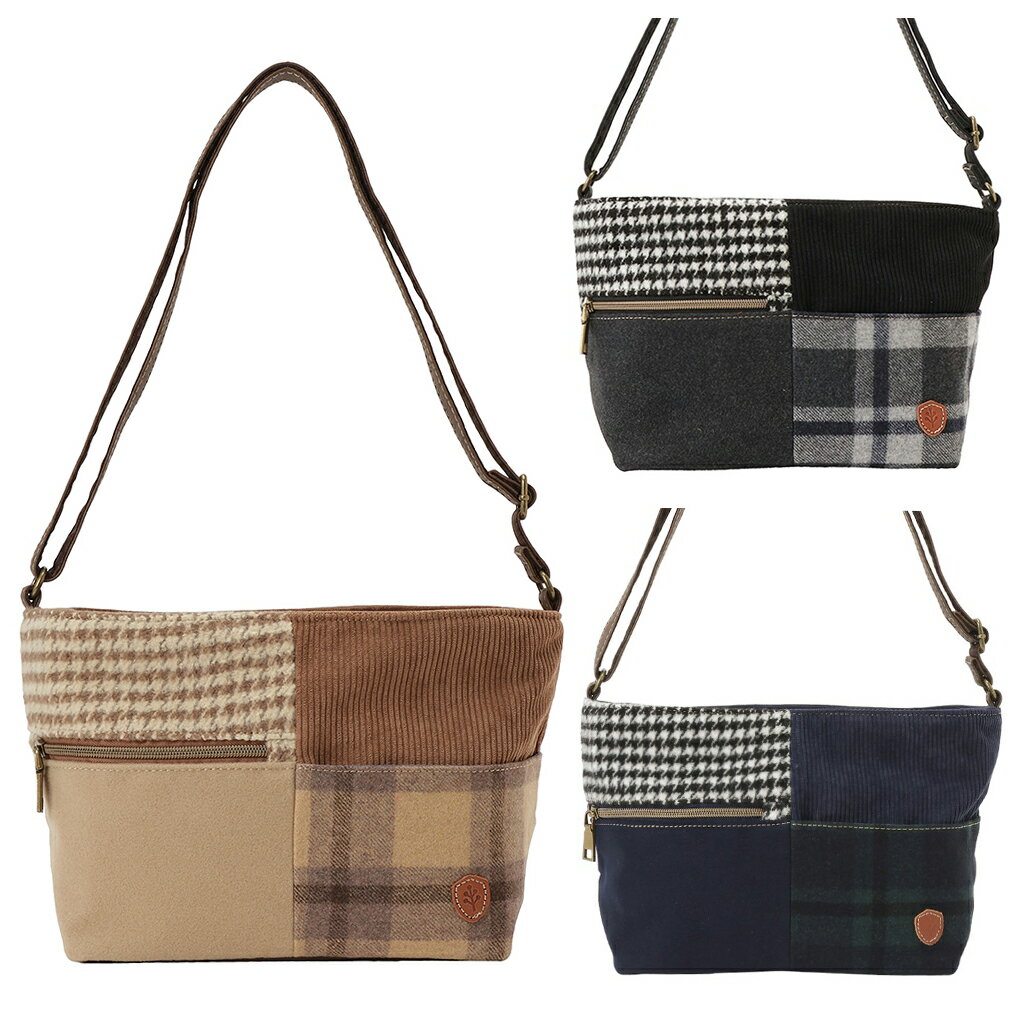 【1/24 20時〜★10％OFF】◆在庫限り◆ ショルダーバッグ 6246 [chiemi sacs チエミサックス] ツイード素材 パッチワーク ショルダー 多ポケット レディース
