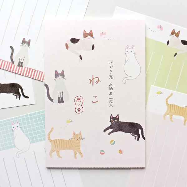 鹿ノ音 はがき箋 ねこ 5柄 10枚綴 25-569 25569 表現社 ネコ はがき ポストカード ギフト おしゃれ 手紙 インテリア カノネ 猫柄 猫