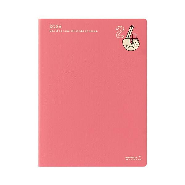 ミドリ ポケットダイアリー 月間ブロック＆メモ オジサン柄 A6 2026年 令和8年 1月始まり 22370-006 おじさん オジサン 令和8年度 デザインフィル マンスリーブロック 横罫メモ