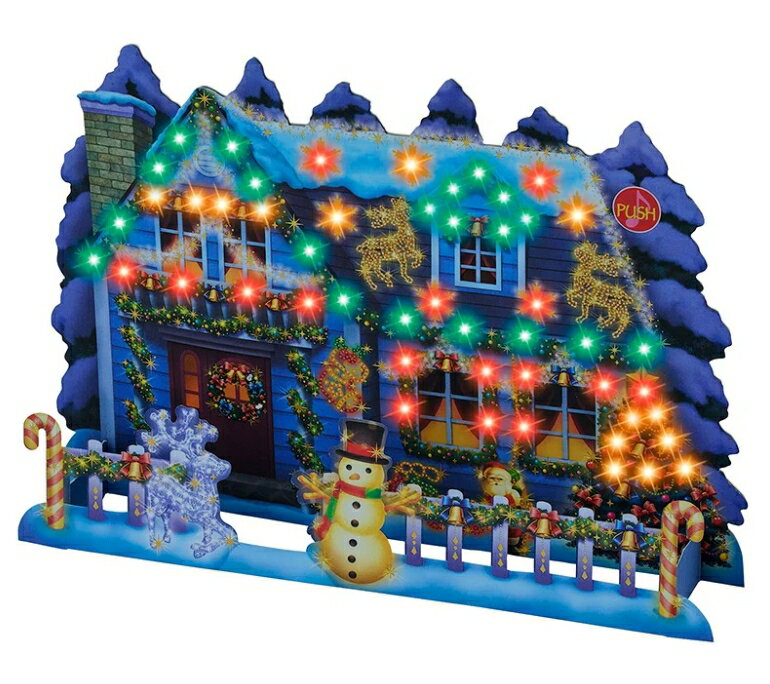 クリスマスカード ライト&メロディー イルミネーションハウス グリーティングカード 飾るスタンド 封筒付 イルミネーション ツリー ハウス クリスマス プレゼン...