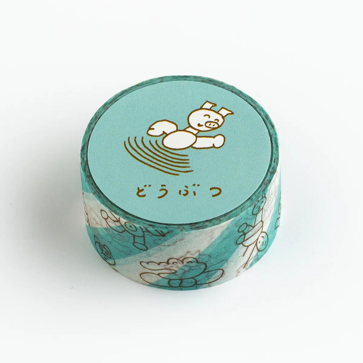 樂天商城 - ニシワキタダシ 水縞 マスキングテープ どうぶつ 動物 水色 20mm×7m 1P ノンブル おしゃれ マステ 文具 女子文具