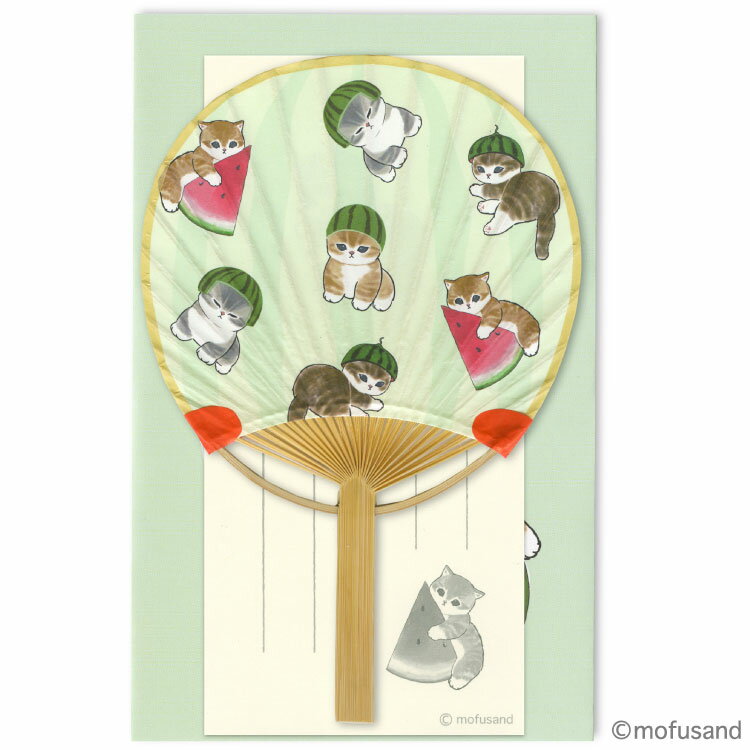 夏・竹うちわ グリーティングカード mofusand GR-90s 可愛い 夏祭り 一筆箋 あいさつ 暑中見舞い モフサンド うちわ 花火大会 盆踊り イベント...