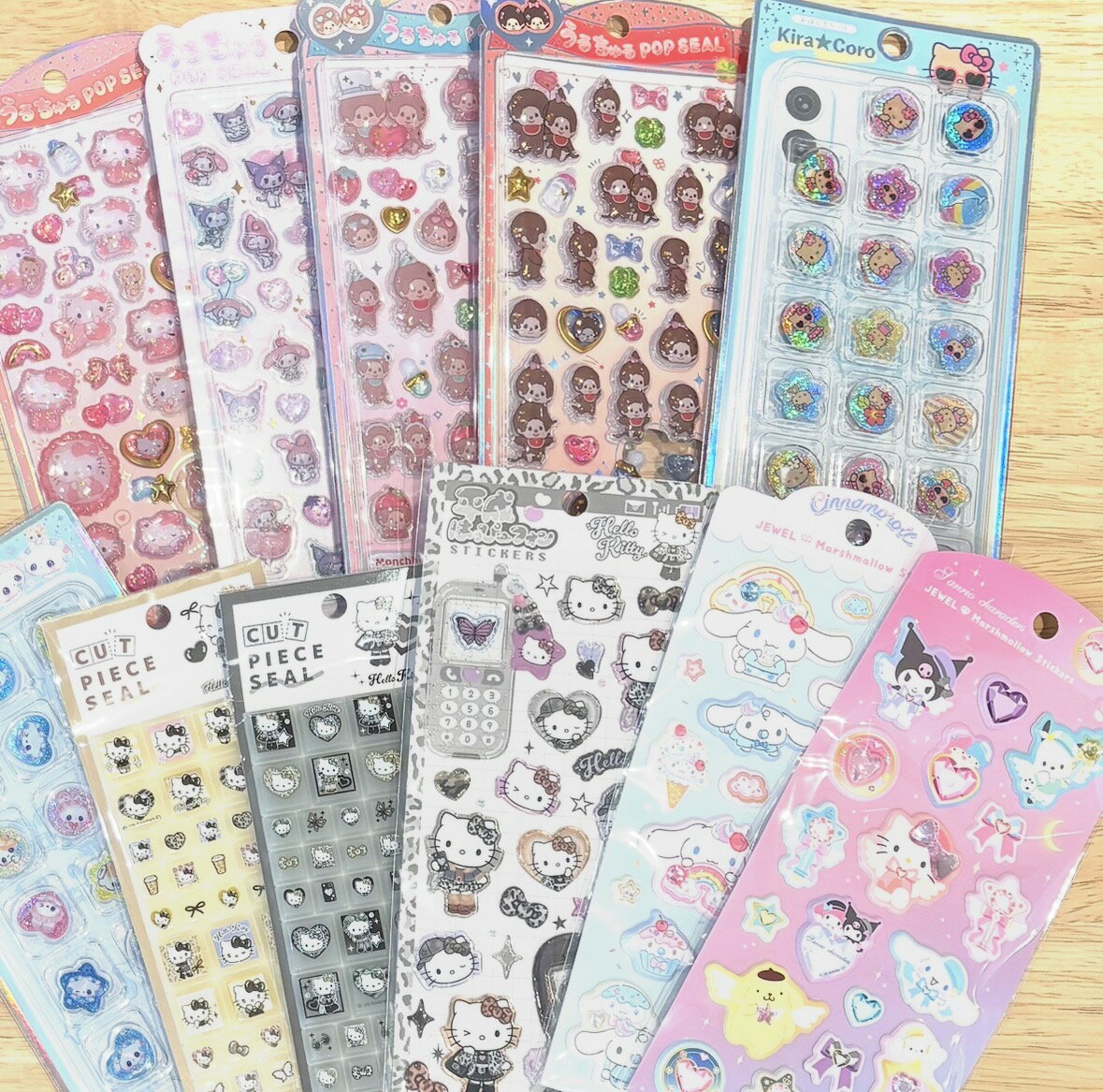 リニューアル☆【送料無料】 立体シール 7枚セット お楽しみ福袋 スペシャル（サンリオ・ディズニー・モンチッチ・まじかるみゅーちゃんなど）＋海外製シール コミコ...