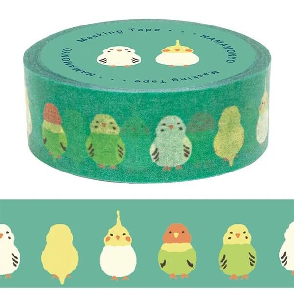 マスキングテープ インコ並べ 15mm幅 5m巻 インコ 小鳥 ことり バード 鳥 マステ 和紙 テープ 手でちぎれる 貼ってはがせる かわいい おしゃれ プレ...