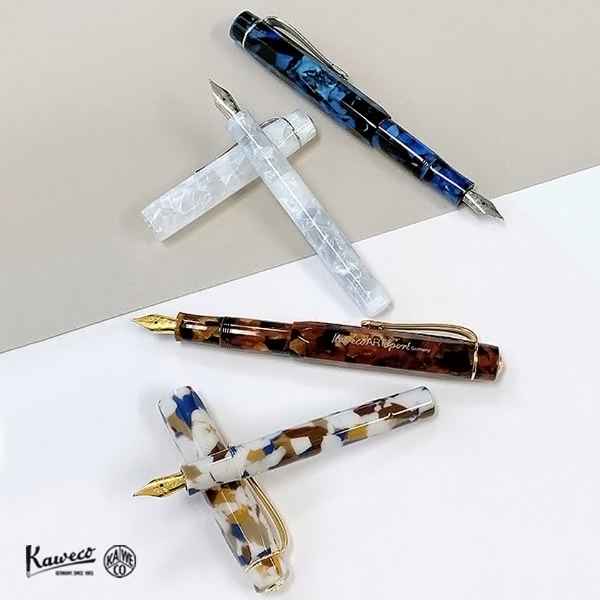 楽天マスキングテープの店　佐田文具店【数量限定】Kaweco Collection カヴェコ 万年筆 ミネラルホワイト ペブルブル― ヒッコリーブラウン テラゾ 万年筆セット プレゼント ギフト 専用箱入り ART SPORT アートスポーツ 細字 中字