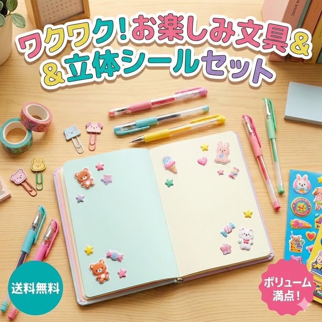☆NEW☆文房具 詰め合わせ セット ぷっくり 立体シール 付き お楽しみ 文具 デコレーション ステーショナリー ギフト 福袋 プレゼント