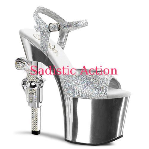 【即納】PLEASER Gold Multi Gltr/Gold Chrome PF Embellished Gun Heel 【Pleaser　(ブーツ、サンダル、シューズ）】【PL-SAN-REVOLVER-709G-SV】