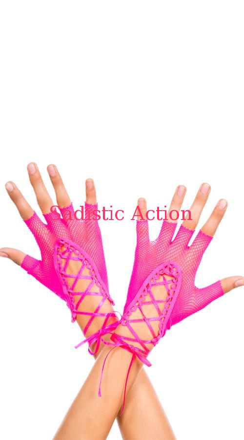 【即納】MUSIC LEGS Lace Up Fingerless Fishnet Gloves 【コスチュームアクセサリー】【MUSIC LEGS　（ストッキング、ランジェリー、コスチューム）】【MU-ACC-413-H.PI】