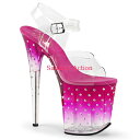 PLEASER Ankle Strap Sandal Featuring Tinted、 Rhinestone Studded Platform Bottom 