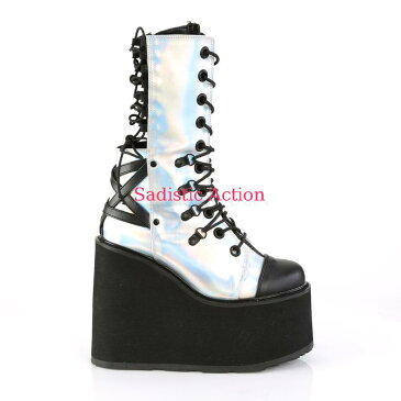 【即納】Demonia latform Wedge Double D-Ring Lace-Up Front Mid Calf Boot 【コスチュームアクセサリー】【コスチュームシューズ】【ブーツ】【DEMONIA(サンダル・フェスティバルシューズ・ブーツ)】【DM-BO-SWI120/SHG-BVL】