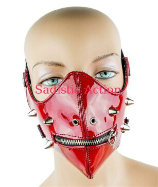 【即納】FUNK PLUS PATENT LEATHER HALF MASK WITH ZIPPER. 2 ELASTIC STRAP ON BACK TO HOLD THE MASK IN PLACE. 【コスチュームアクセサリー】【マスク、仮面、ヘッドピース】【FUNK PLUS(レザーアクセサリー、レザーマスク、ハーネス、ポリスハット等）】【FP-MK113RD】