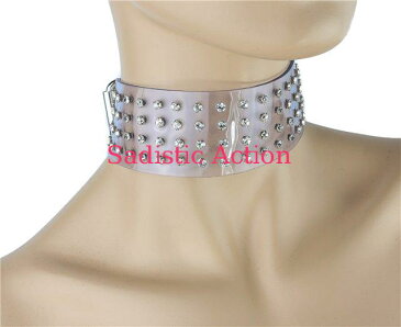 【即納】FUNK PLUS Choker with 4ROW Rhinestone on Vinyl 【FUNK PLUS(レザーアクセサリー、レザーマスク、ハーネス、ポリスハット等）】【チョーカー・ネックレス】【FP-CK250CLR-CLR 】