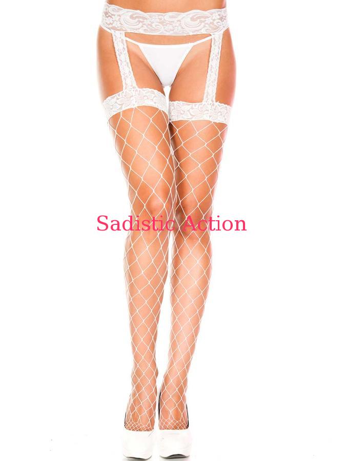 MUSIC LEGS Spandex fence net all-in-one garter belt suspender pantyhoseフェンスネットガーターベルトサスペンダーパンティホースWHITEMaterial:88% span...