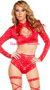 【即納】ROMA Long Sleeved Crop Top & High Waisted Shorts with Rhinestones 【ROMA (ダンスウェア、衣装、コスチューム、小物)】【RM-DW-3204-RED】(3)