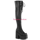 【即納】Demonia Chunky Heel Platform Lace-Up Stretch Thigh-High Boot 【ブーツ】【DEMONIA(サ...