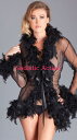 【即納】Be Wicked Sheer short length robe with chandelle boa feather trim 【BE WICKED!】【トップス】【ローブ・ガウン】【BW-LIN-BW834-BK】