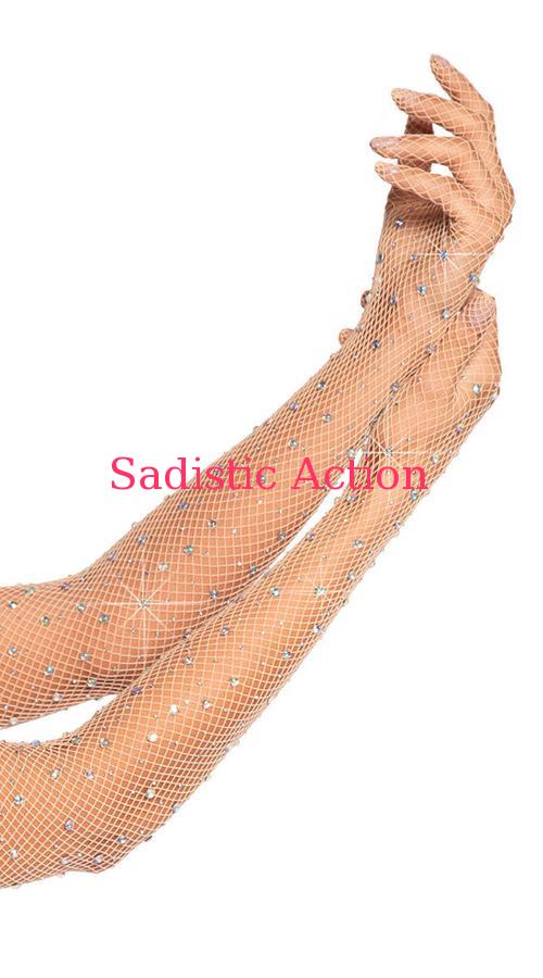 Leg Avenue Bling Ring Rhinestone Fishnet Gloves 