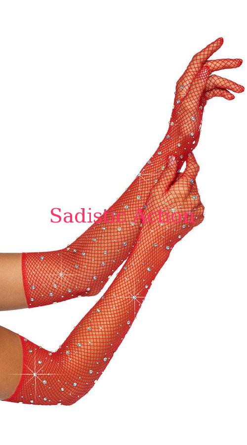 【即納】Leg Avenue Bling Ring Rhinestone Fishnet Gloves 【Leg Avenue （ストッキング、ランジェリー、衣装、コスチューム、小物）】【コスチュームアクセサリー】【グローブ・アームウォーマー】【LEG-ACC-2038-RED】