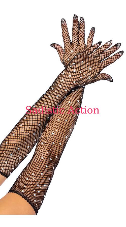 Leg Avenue Bling Ring Rhinestone Fishnet Gloves 