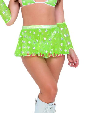 【即納】ROMA Mesh Flare Skirt with Stars Print 【ROMA　（ダンスウェア、衣装、コスチューム、小物）】【ボトム・スカート】【RM-DW-6082-N.GRN】