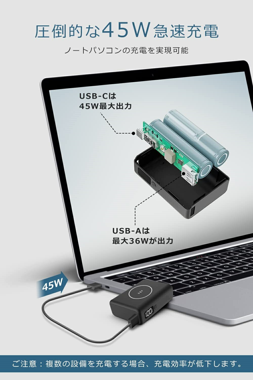 \45W高出力/10000mAh185gモバイルバッテリー小型PD3.0急速充電ノートパソコン対応ワイヤレス充電軽量Qi充電パススルー20V/45W対応Type-c出入力スマホ充電器コンパクト持ち運び便利アウトドア用iPhoneAndroidMacBookiPadSwitchPSE認証済
