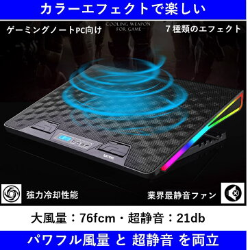 【送料無料】Lamore [2020年最新版] 高性能 冷却パッド ノートPC クーラー 冷却台 ゲーミングPC 向け 熱対策 楽しい RGB 1600万色 LED 強力 超静音 180mm 大型 冷却ファン] USBポート 2ポート 付き 17インチ 冷却 角度調整 スタンド ps3 ps4 父の日