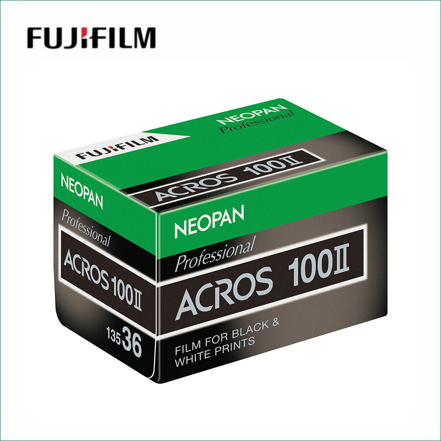 感度：ISO100 サイズ：135【「ネオパン100　ACROSII」の特長】 ・富士フイルム独自の「Super Fine-Σ粒子技術」を採用することにより、感度ISO100の黒白フィルムとして世界最高水準の粒状性を実現。 ・富士フイルム従来品「ネオパン100　ACROS」に比べハイライト部の階調をメリハリのある設計とし、立体的な階調再現が可能。 ・世界最高水準のシャープネスにより、被写体の輪郭を強調した描写が可能。 世界最高水準の粒状性と立体的な階調再現で超高画質を　実現し、幅広い分野の撮影に適した、黒白フィルム 「ネオパン100 ACROSII」は、「Super Fine-Σ粒子技術」（*1）をはじめとする富士フイルム独自のテクノロジーにより、感度ISO100の黒白フィルムとして世界最高水準の粒状性と被写体の濃淡がはっきりと表現できる立体的な階調再現、優れたシャープネスを実現しました。 光をとらえて像を形成するハロゲン化銀の構造を精密に制御して高感度化することや、サイズの異なる感光粒子を効率的にフィルムの受光層（*2）内に配置して高いシャープネスを実現することで、被写体の輪郭を強調しながら、質感の細部に至るまできめ細やかな描写が可能です。 風景・山岳写真、ポートレート、製品写真、建築写真から、長露光撮影の天体・夜景写真など幅広い分野の撮影ニーズにお応えします。 *1 写真フィルムに含まれるハロゲン化銀粒子のサイズと、その組成を精密にコントロールすることで、感度と優れた粒状性を両立させ、プリントの高画質化に寄与する技術。 *2 撮影時にレンズから入った光に感光し、現像工程で黒白の銀画像を形成する層。