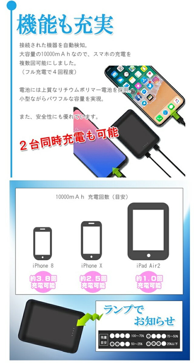 モバイルバッテリー 10000mAh大容量 約178g 軽量 スマホ 充電 コンパクトサイズ PSE認証済 ドラクエウォーク ドラゴンクエストウォーク 防災グッズ DQウォーク の充電に