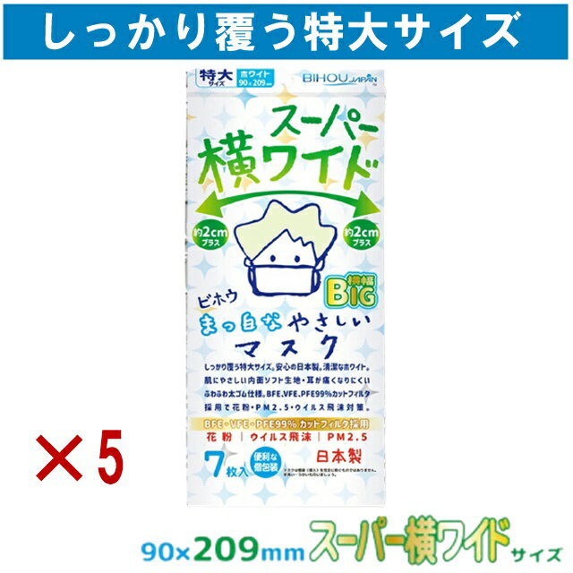 7枚入り×5個 日本製 個包装 マスク 大きめ 不織布 メンズ 大きいサイズ マスク 横幅BIG 特大サイズ 耳が痛くならない ビッグサイズ マスク 大きなマスク ビッグマスク