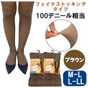 100デニール ストッキング風タイツ 太く見えない 厚手 タイツ マチ付き ブラウン パンスト 破れない ストッキング フェイクタイツ あったかタイツ 防寒スト...