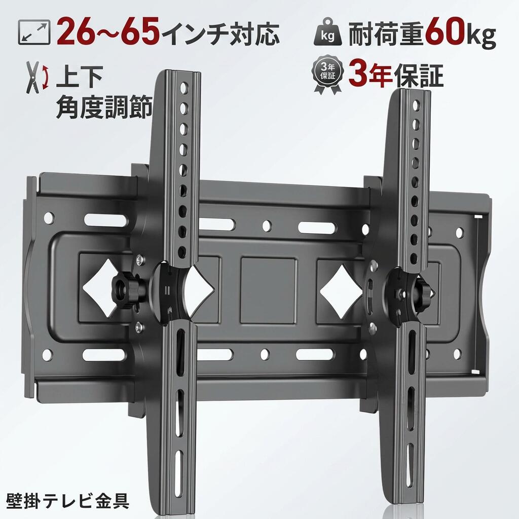 Rakuten - 【上下角度調節】テレビ壁掛け金具 26〜65インチ対応 壁掛けテレビ金具 TV壁掛け金具 モニター金具 VESA400x400mm 耐荷重60kg 37 40 42 43 50 55型 ポイント消化 プレゼント ギフト 人気 おすすめ 新生活 母の日 父の日 誕生日