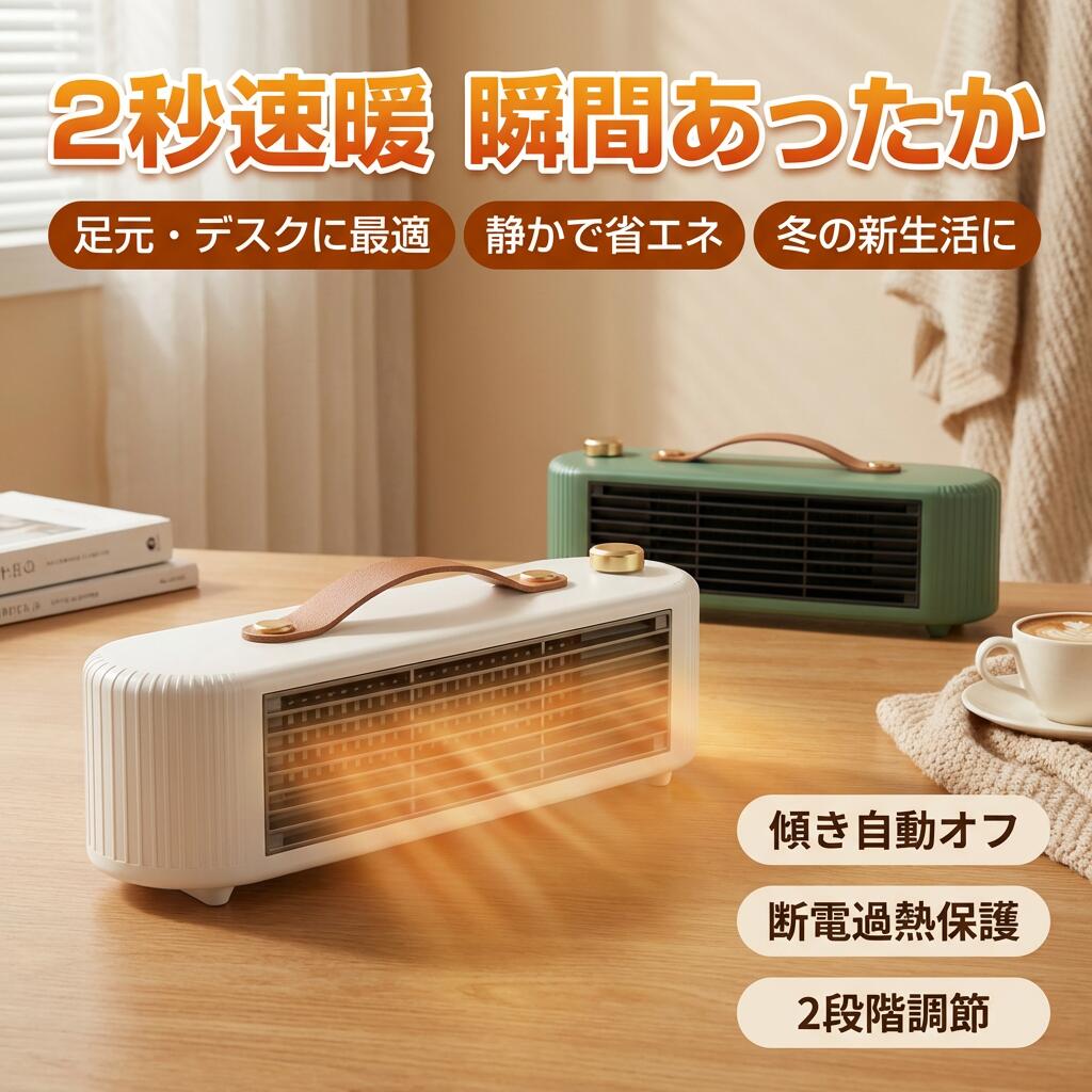 Rakuten - 【すぐ暖かい】2024新作 セラミックヒーター 小型 速暖 省エネ おしゃれ ミニヒーター 足元 オフィス 卓上 軽量 2段階切替 過熱保護 転倒自動OFF PSE認証済 ポイント消化 プレゼント ギフト 人気 おすすめ 新生活 母の日 父の日 誕生日