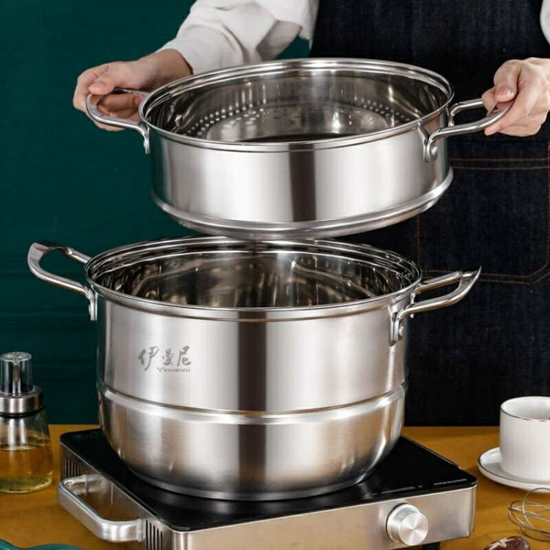 Rakuten - 【大容量30cm三段蒸し器】IH対応 ガス火対応 ステンレス鍋 ガラス蓋付き 3段 28cm 両手鍋 蒸籠 調理鍋 オール熱源対応 2層 3層選択可能 蒸し料理 蒸し鍋 家庭用 キッチン用 プレゼント ギフト ポイント消化 人気 おすすめ 新生活 母の日 父の日 誕生日