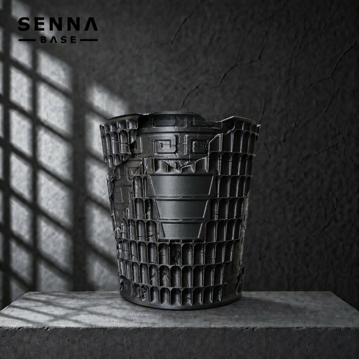 植木鉢 おしゃれ 3Dプリント鉢 SENNA BASE MON 005 紋 5号 深型 直径13.3cm 黒 マットブラック 塊根植物 アガベ 多肉植物 スリット鉢 軽量 プラ鉢 受注生産