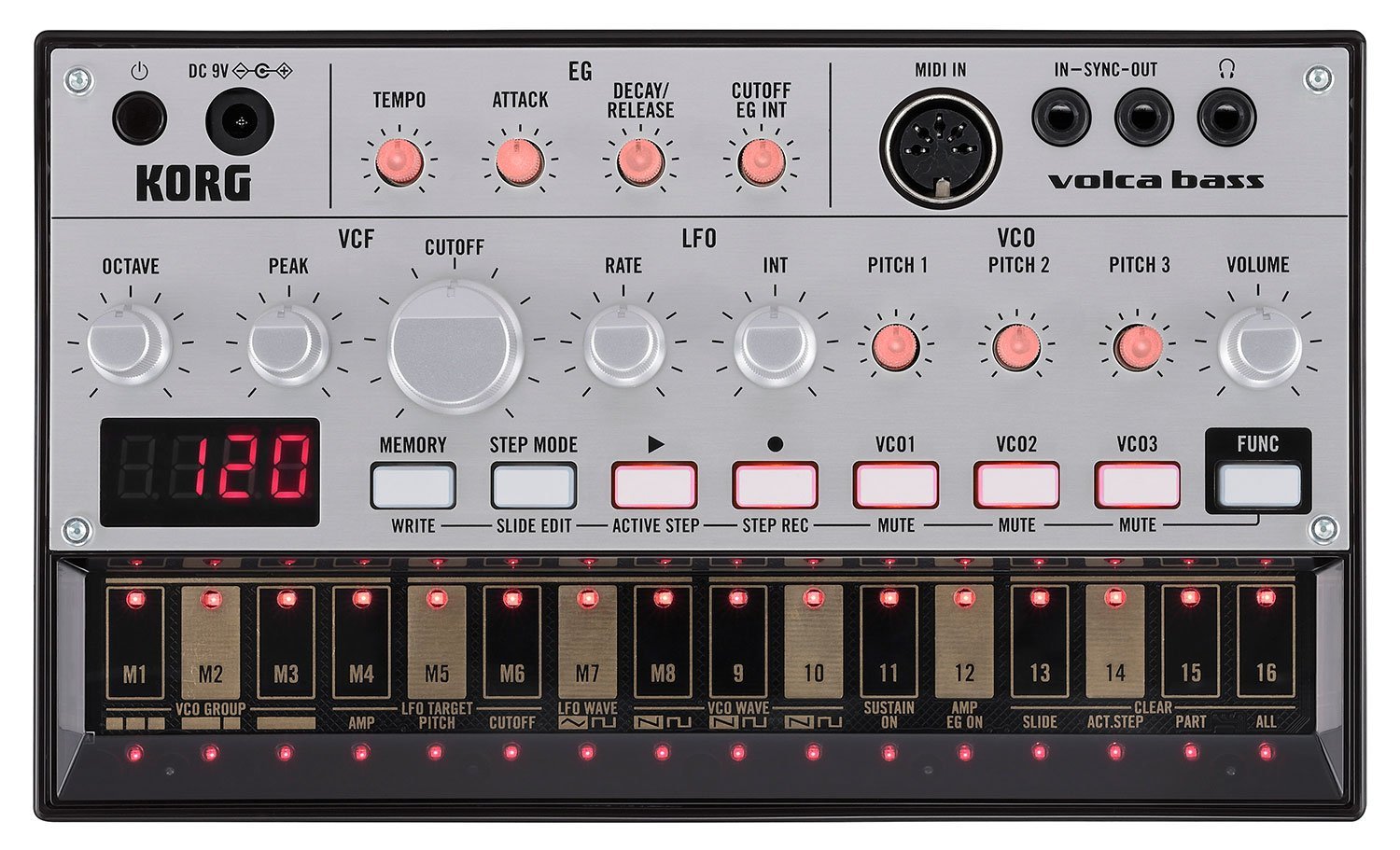 【中古】KORG アナログ ベースマシン volca bass 16ステップシーケンサー 電池駆動 スピーカー内蔵 ヘッドフォン使用可 どこでも使えるコンパクトサイズ