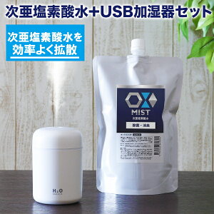 加湿器 卓上 OXミスト(次亜塩素酸水)1L と USB加湿器セット ウイルス対策 噴霧器 ミニ 車載 コンパクト 小型 携帯 静音 オフィス用 車載 寝室用 ディフューザー 空気洗浄機