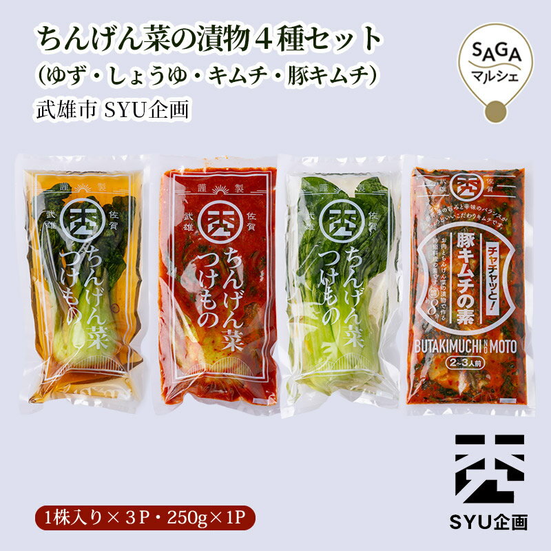 ちんげん菜の漬物4種セット（ゆず・しょうゆ・キムチ・豚キムチ）武雄市 SYU企画(4)