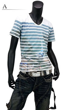 半袖Tシャツ カットソー メンズ ボーダー 夏 涼しい サマー 海 プリント A280520-01