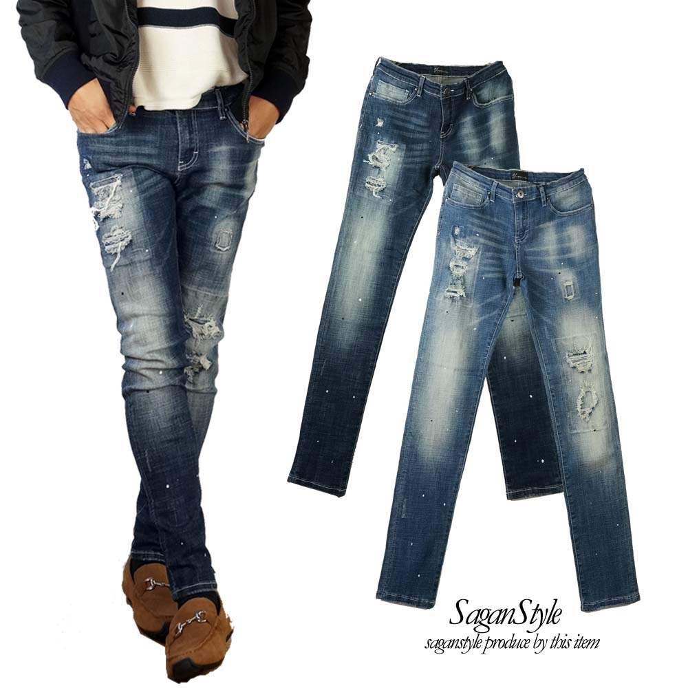 デニム スキニー デニムパンツ リペア リペア加工 メンズ スキニーデニム スキニーパンツ ストレッチ デニムパンツ クラッシュ ダメージ 秋 秋服 秋物 秋冬 サーフ系 お兄系 オラオラ系 ビター系 V301025-01 男 かっこいい 服のサムネイル