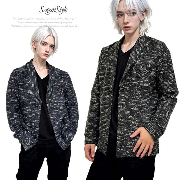 【送料無料】メンズ 男性 トップス ループヤーンニットショールカーディガン カモフラ ウール混 ライン..