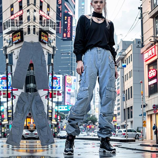 【送料無料】マルチポケットルーズカーゴデニム ワイドパンツ ボトムス 韓流ファッション 韓国 ダンス メンズ 男性 オシャレ 男 かっこいい 服 I060111-04 sgra1