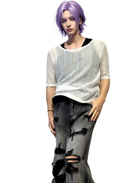 メンズ メッシュニットソー×タンクトップ2枚組 レイヤード 透かし編み ゴシック パンク ヴィジュアル系 モード 男 かっこいい 服 B060403-03