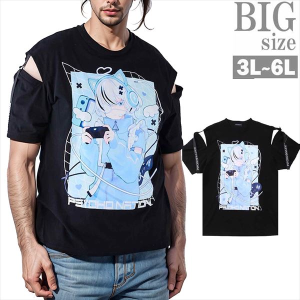 乐天商城 - Tシャツ 寝田ルネ 大きいサイズ メンズ ビッグサイズ PSYCHO NATION サイコ リボンテープ 男 かっこいい 服 C060522-07