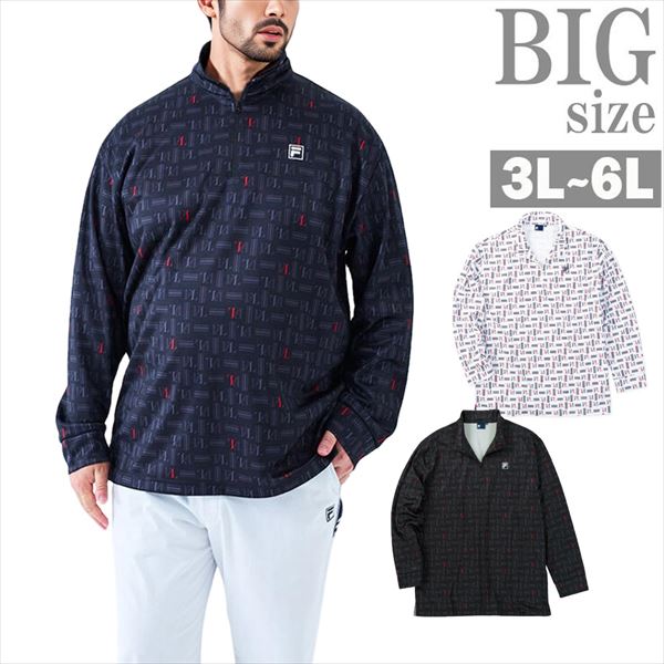 乐天商城 - FILA GOLF ハーフジップ 裏起毛 長袖シャツ メンズ 大きいサイズ 保温 UVカット ストレッチ ゴルフウェア 白 黒 男 かっこいい 服 C070930-06